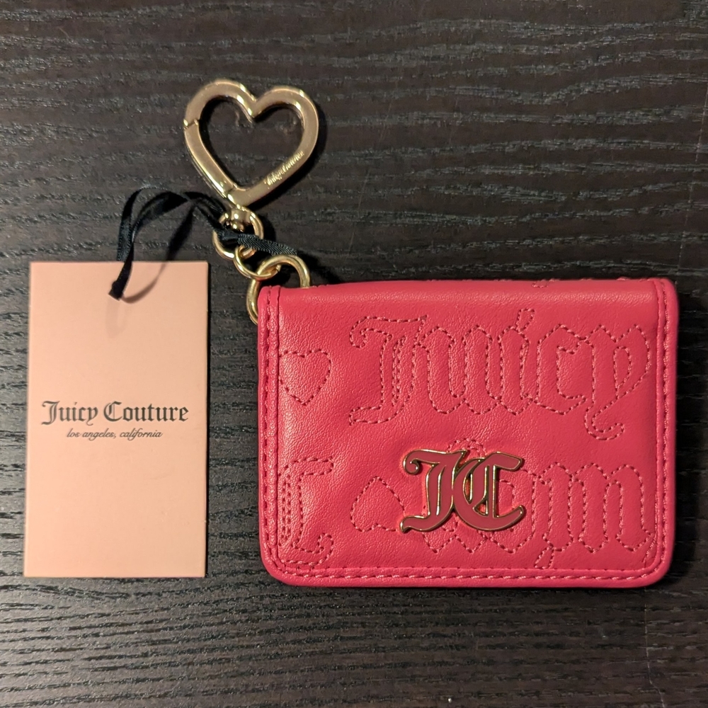 NWT Juicy Couture Hot Pink and B Cream Wallet with Heart Key Chain Clasp